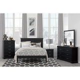 Seabright Black Painted Finish Wood and Faux Leather Upholstered King Panel Bed in styled bedroom