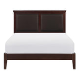 Front view of Seabright Youth Queen Bed with cherry finish and faux leather headboard