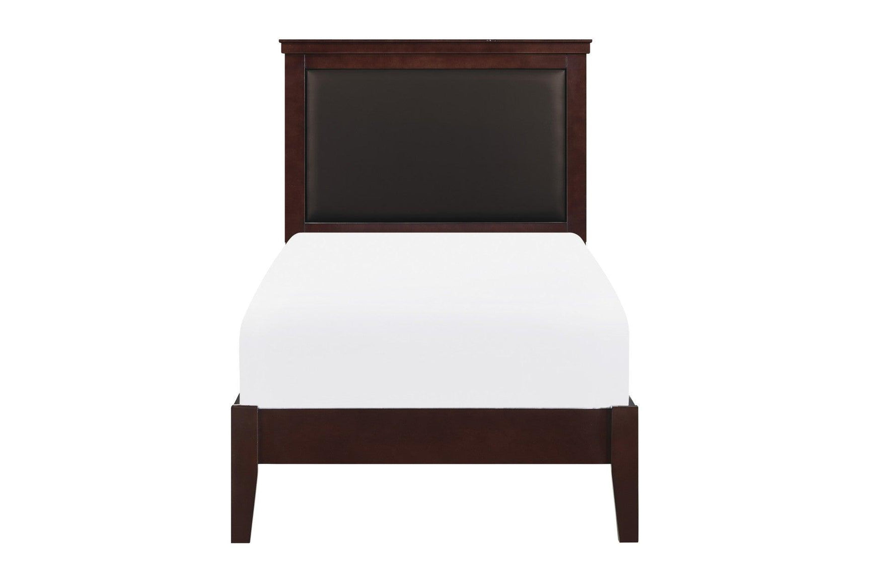 Bedroom view of Seabright Cherry Faux Leather Bedroom Set bed