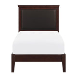 Seabright Cherry Finish Twin Youth Bed front angle showing faux leather headboard
