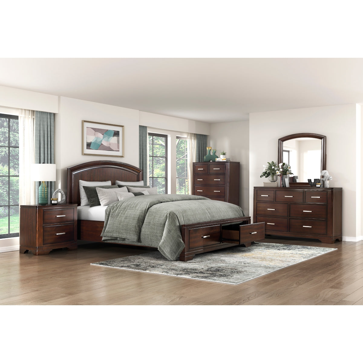 Bella Cherry Full Storage Platform Bed with boxed packaging
