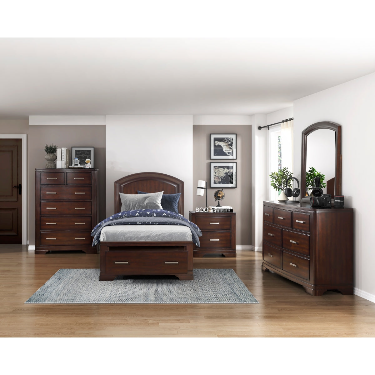 Hudson Cherry Twin Storage Platform Bed corner detail
