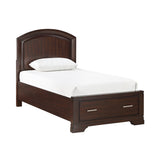 Side view of Hudson Cherry Twin Storage Platform Bed showing storage footboard