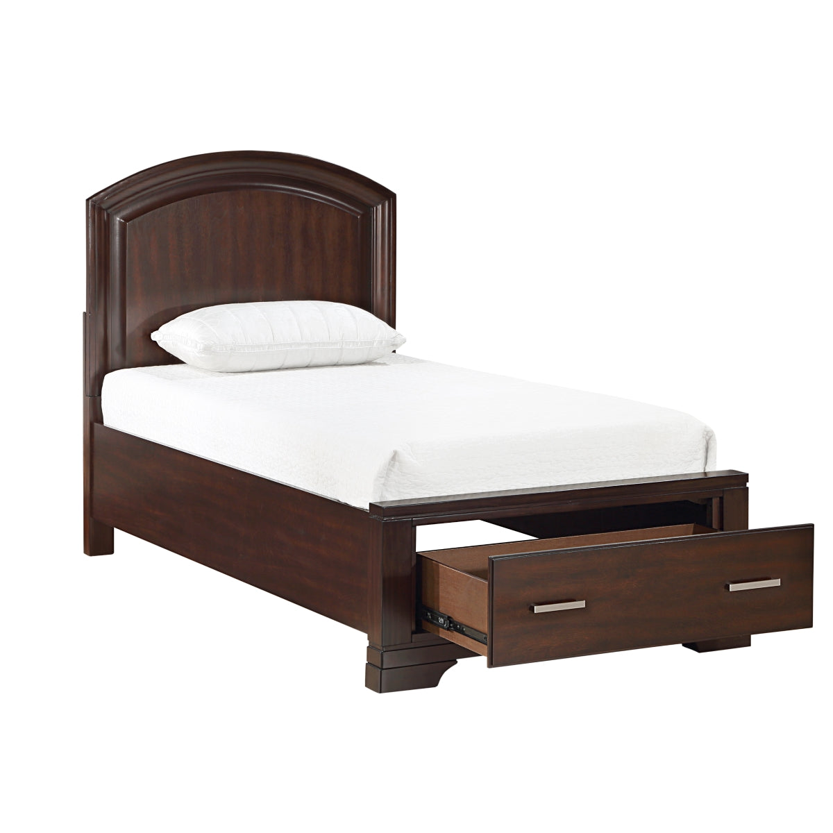Close-up of cherry finish on Hudson Twin Platform Bed