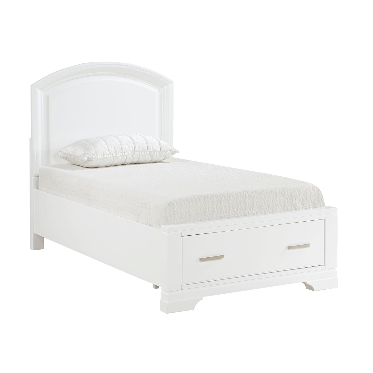 Hudson White Twin Storage Platform Bed angled side view