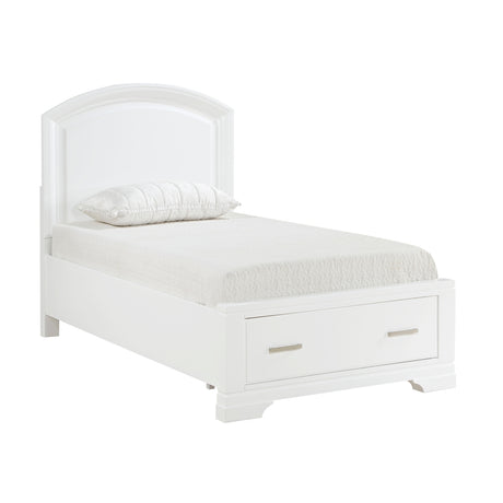 Hudson White Twin Storage Platform Bed angled side view