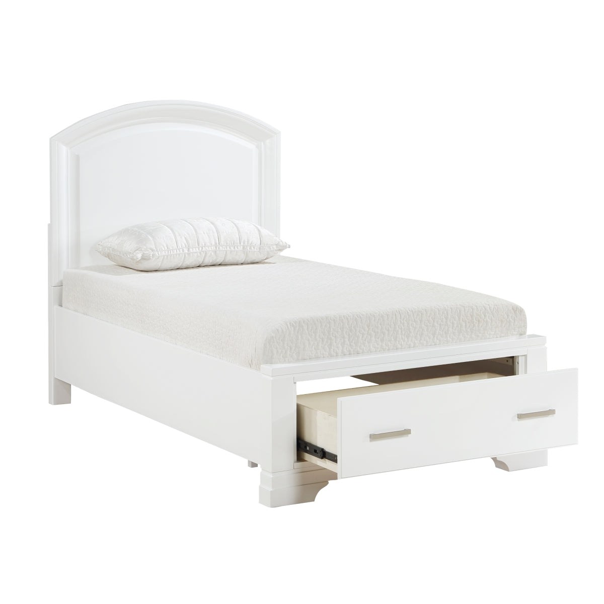 Hudson White Twin Storage Platform Bed footboard storage detail