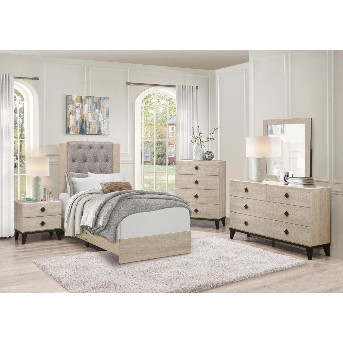 Whiting Cream Fabric Tufted Twin Bed detailed view