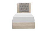 Whiting Linen Youth Panel Bedroom Set close-up of tufted linen headboard