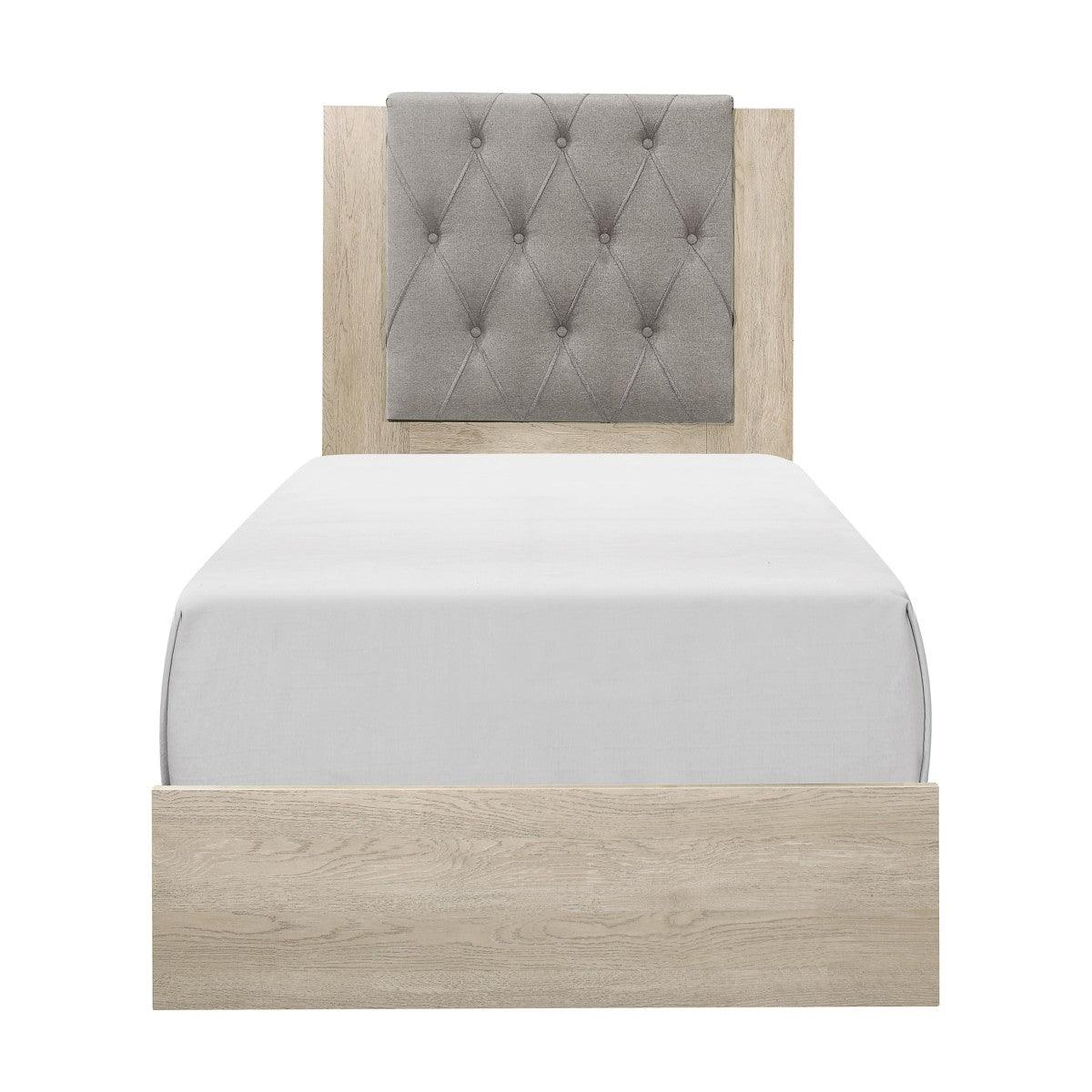 Whiting Cream fabric tufted youth twin panel bed front view