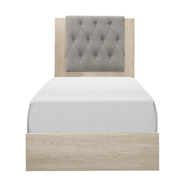 Whiting Cream Fabric Tufted Twin Bed front angle