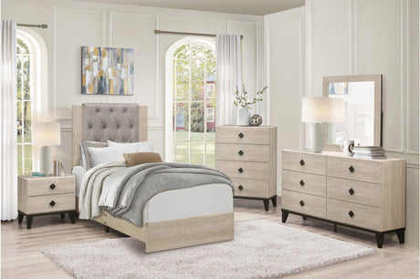 Whiting Linen Youth Panel Bedroom Set front view with bed and dresser