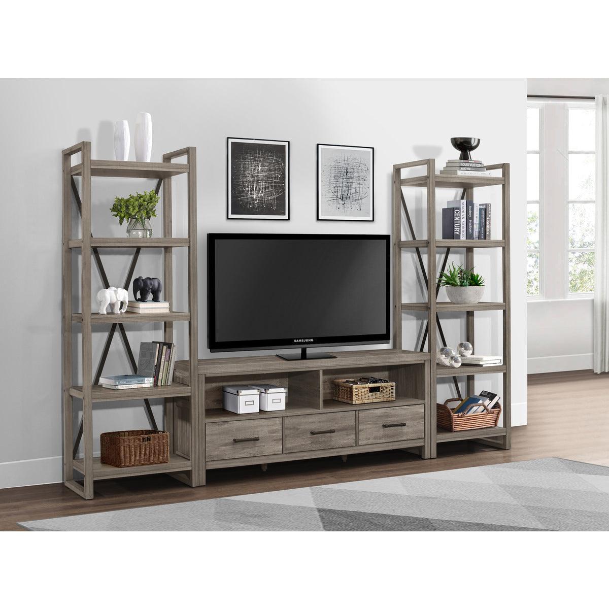 Close-up of Bainbridge rustic bookcase melamine laminate texture and shelves