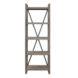 Bainbridge weathered gray rustic bookcase front view with 5 open shelves
