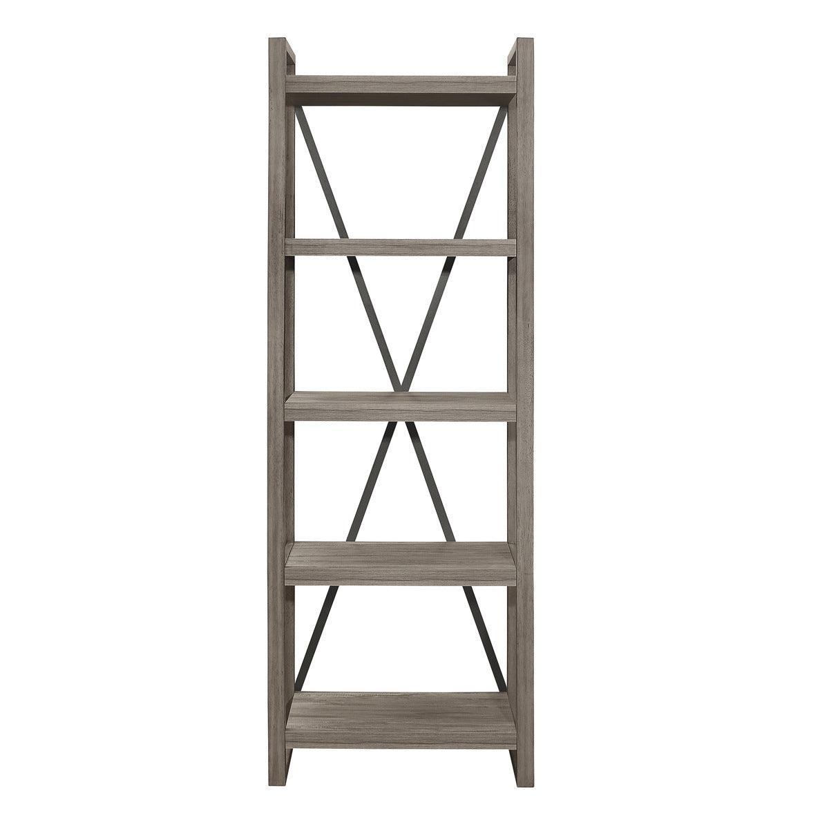 Bainbridge weathered gray rustic bookcase front view with 5 open shelves