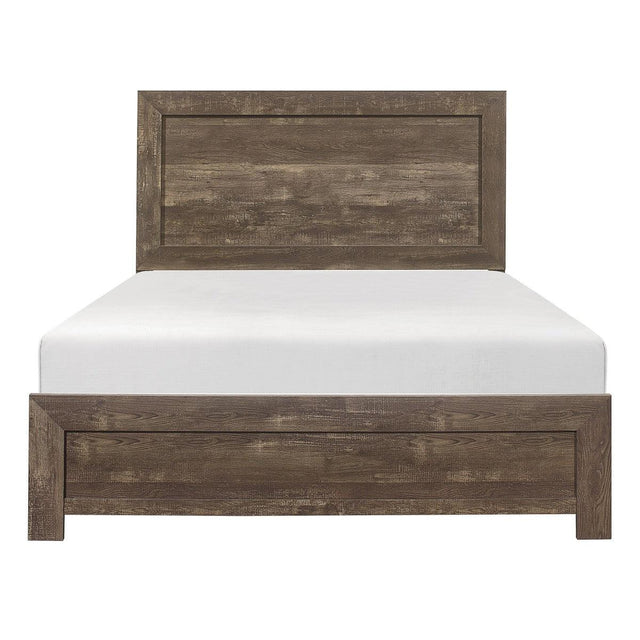 Corbin Rustic Brown Full Bed with embossed faux-wood veneer front view