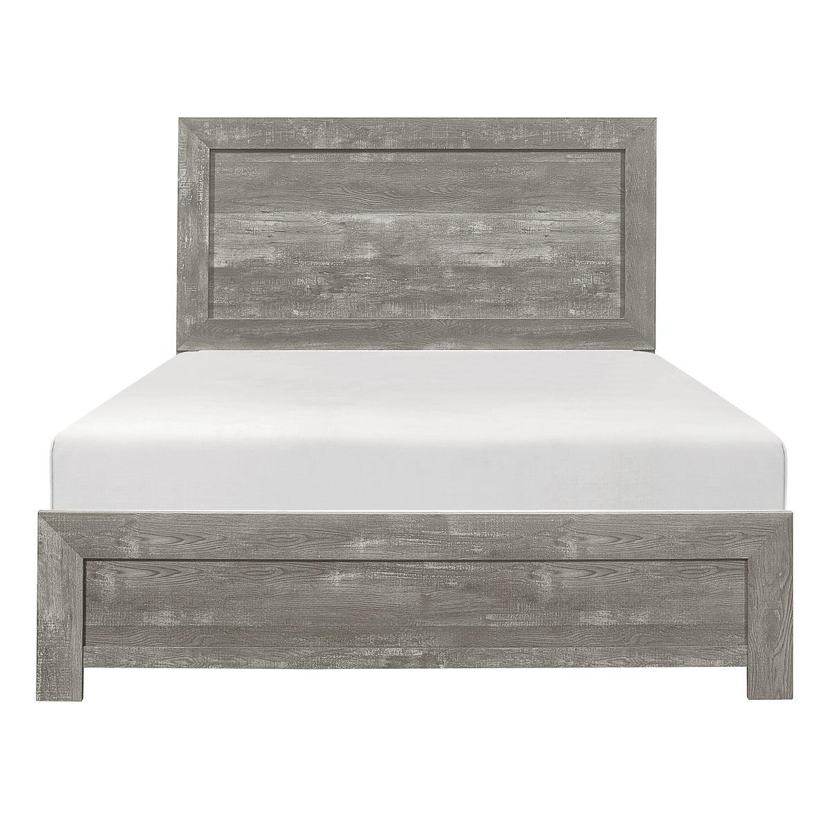 Corbin Gray Finish Faux Wood Veneer, Wood And Engineered Wood Full Panel Bed In A Box - Ella Furniture