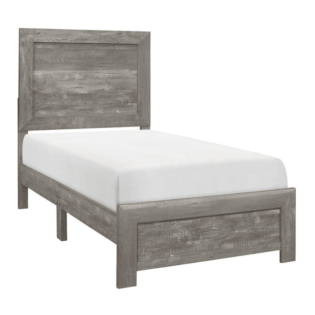 Corbin Gray Twin Panel Bed side view showing storage drawers