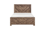 Close-up front view of rustic brown panel bed