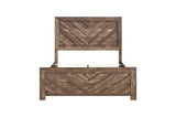 Side angle of rustic panel bed in bedroom