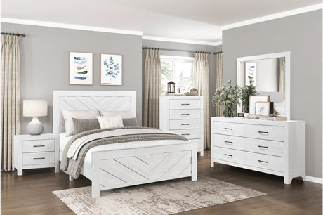 Corbin Rustic White Panel Bedroom Set main bed view