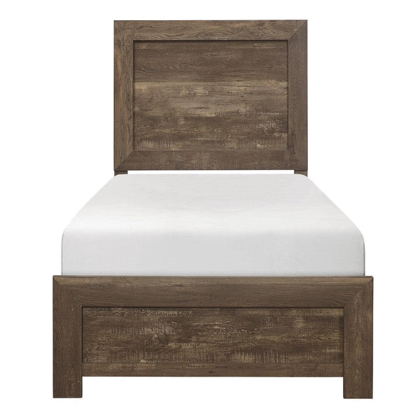 Corbin Rustic Brown Embossed Faux Wood Twin Bed front view