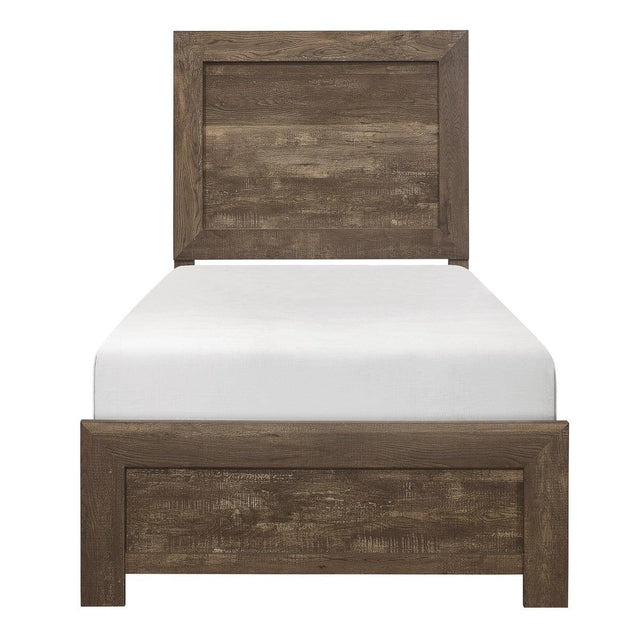 Corbin Rustic Brown Embossed Faux Wood Twin Bed front view