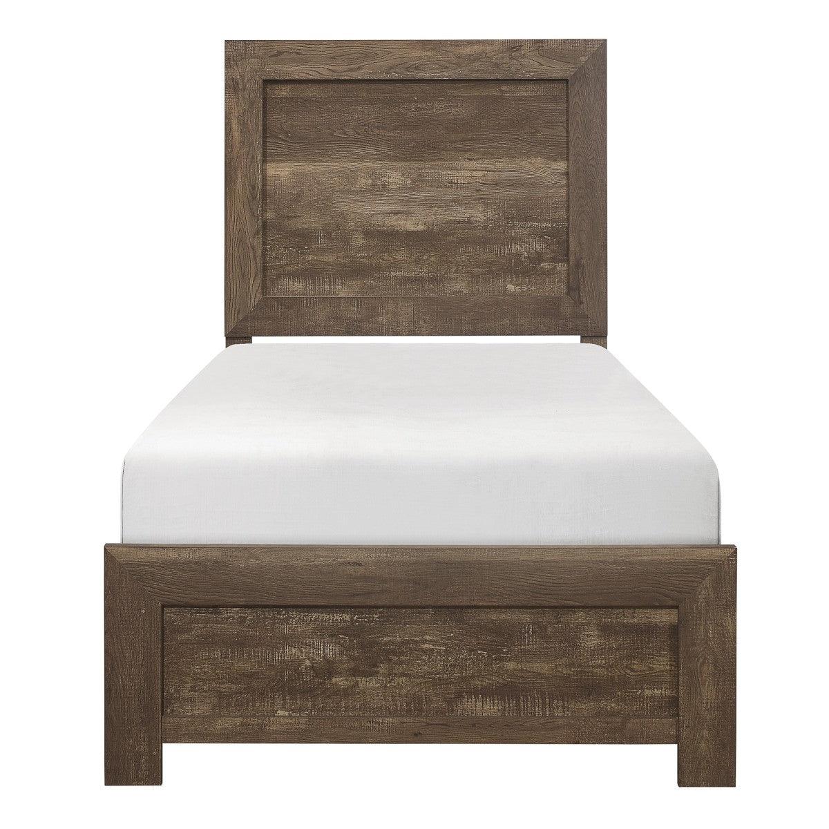 Corbin Rustic Brown Embossed Faux Wood Veneer, Wood And Engineered Wood Twin Bed In A Box - Ella Furniture
