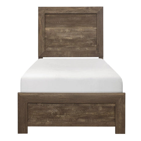 Corbin Rustic Brown Youth Twin Bed showing front panel headboard