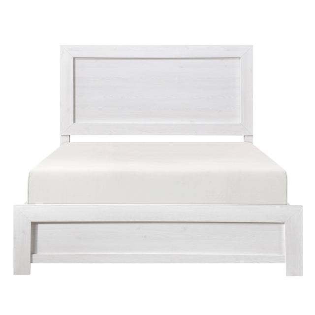 Tereza White Eastern King Panel Bed, front angle view