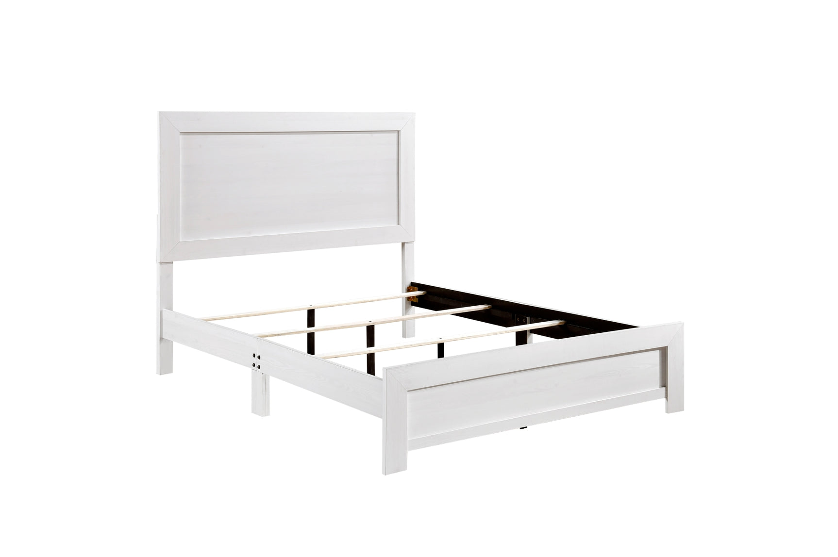Corbin White Panel Bedroom Set angled bedroom view with furniture