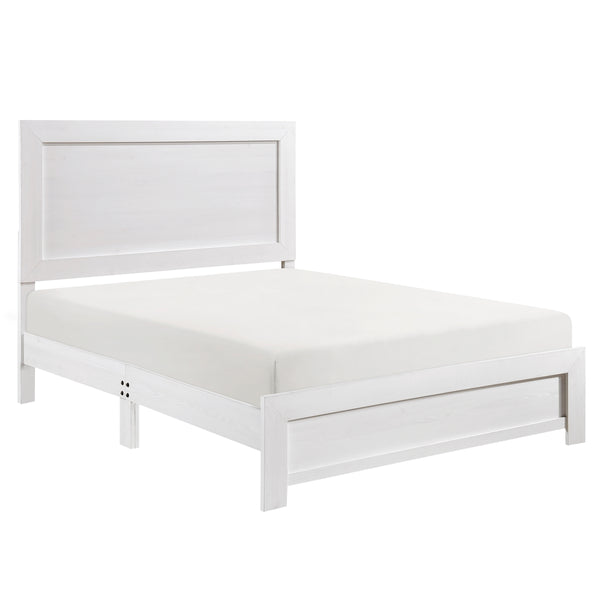 Side angle of Tereza White Panel Full Bed showing panel headboard