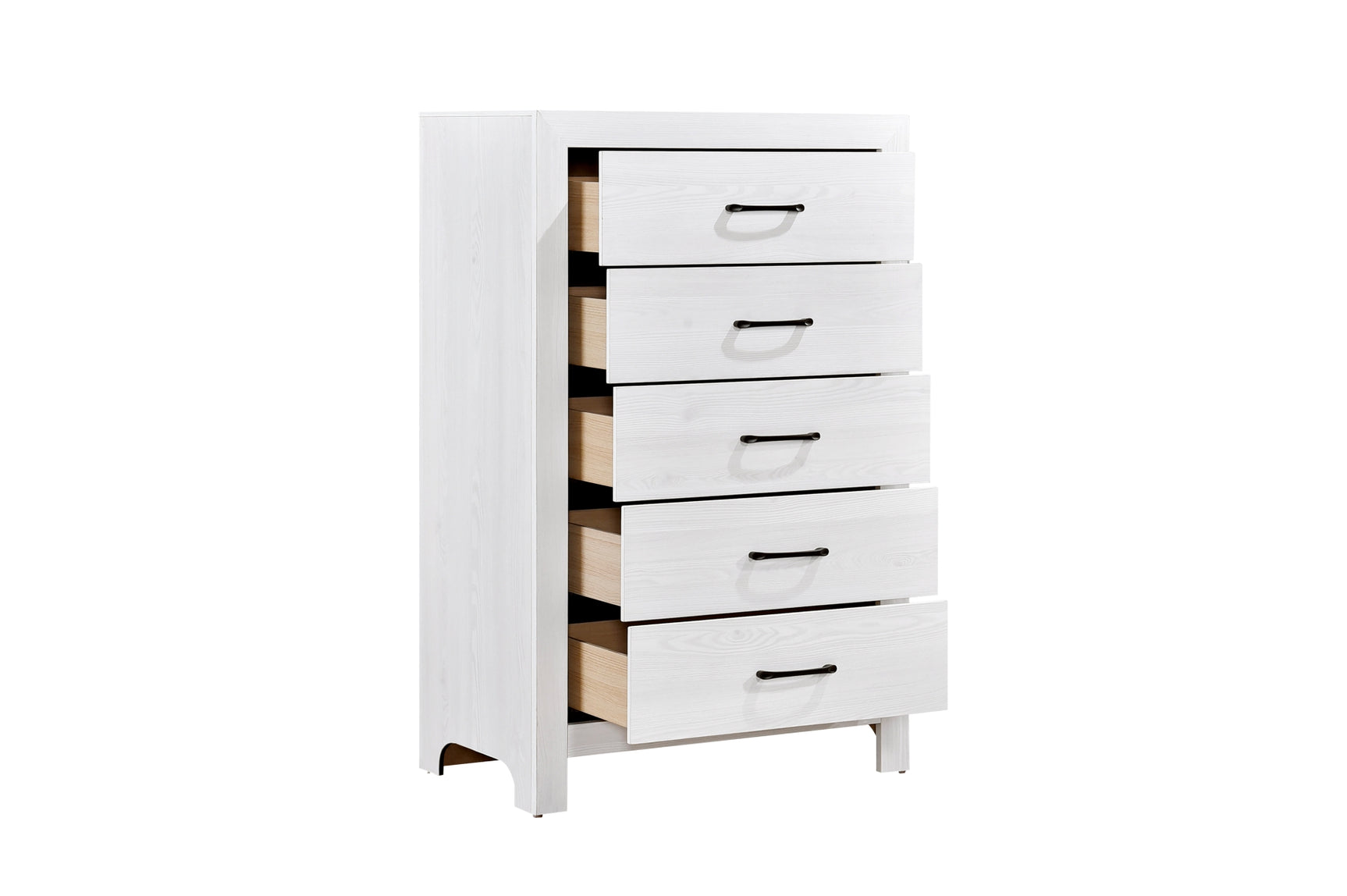 Corbin White Panel Bedroom Set front view with bed, dresser and mirror