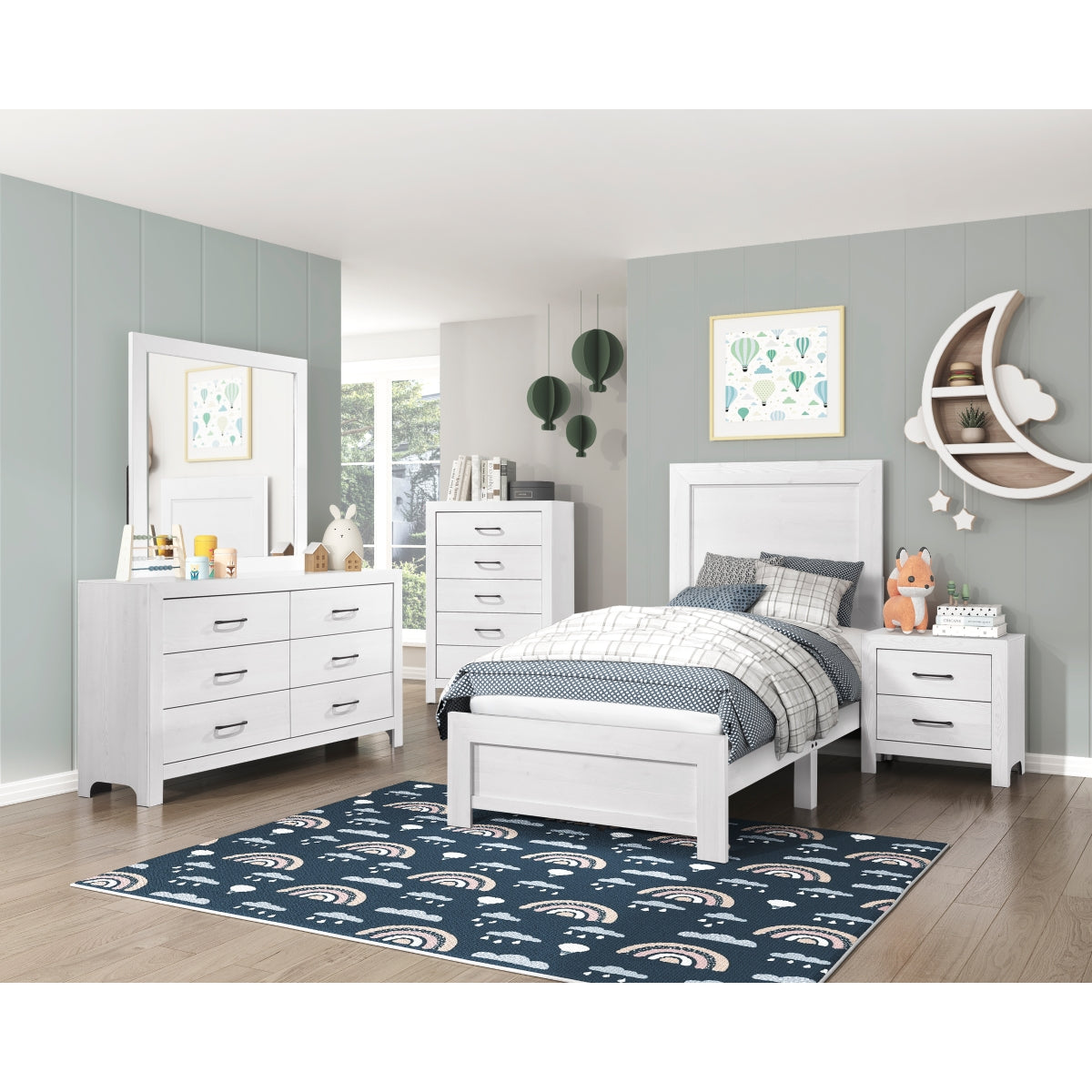 Corbin White Panel Twin Bed full profile