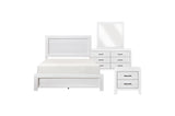 Corbin White Panel Bedroom Set front view with bed, dresser and mirror