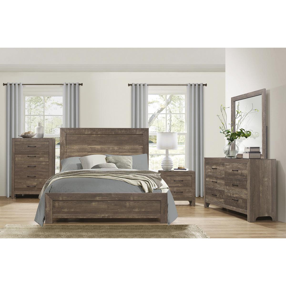 Corbin Rustic Brown Queen Bed in decorated bedroom setting