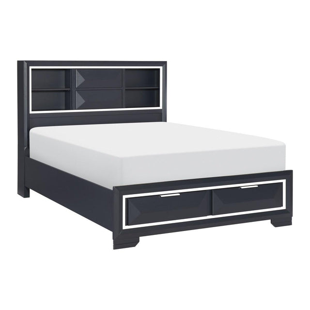 Rosemont Midnight Blue King Platform Storage Bed angled view
