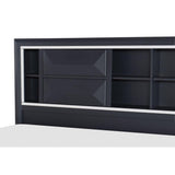 Close-up of bookcase headboard with USB ports