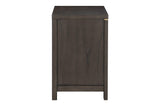 Side profile of bed frame and upholstered headboard