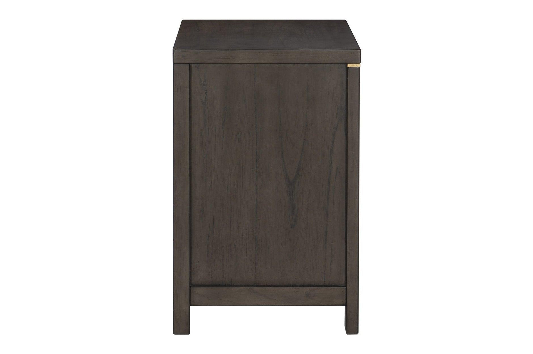 Side profile of bed frame and upholstered headboard