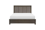 Side view of Scarlett Brown Gray fabric upholstered panel bed