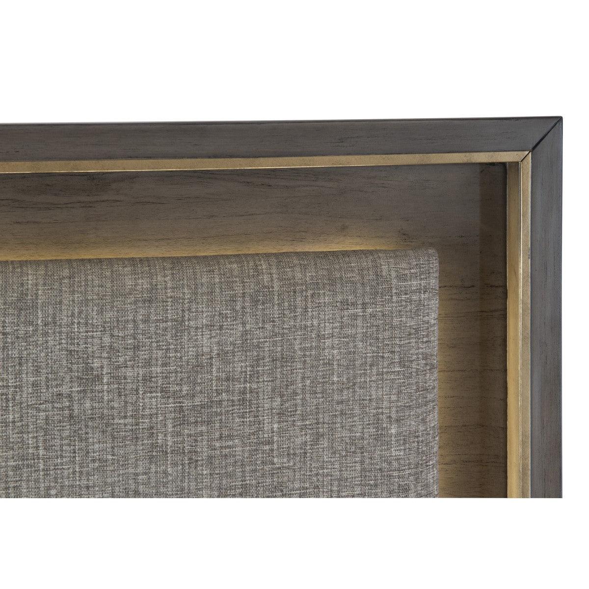 Close-up of the fabric upholstered headboard with LED lighting and USB ports