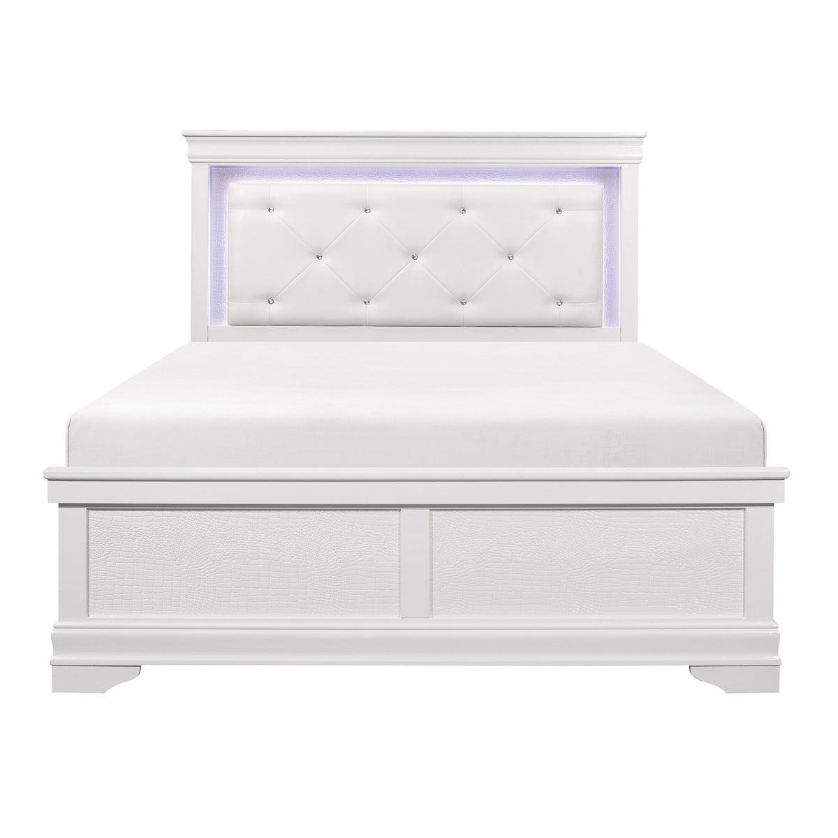 Corbin White Wood And Engineered Wood Fabric Leather Upholstery Tufted Twin Bed With LED Lighting - Ella Furniture