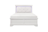 Side view of Lana White Faux Leather Tufted LED Panel Bedroom Set bed