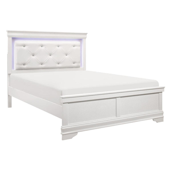 Lana White LED Faux Leather King Panel Bed - side angle