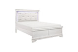 Bedroom view of Lana White Faux Leather Tufted LED Panel Bedroom Set bed