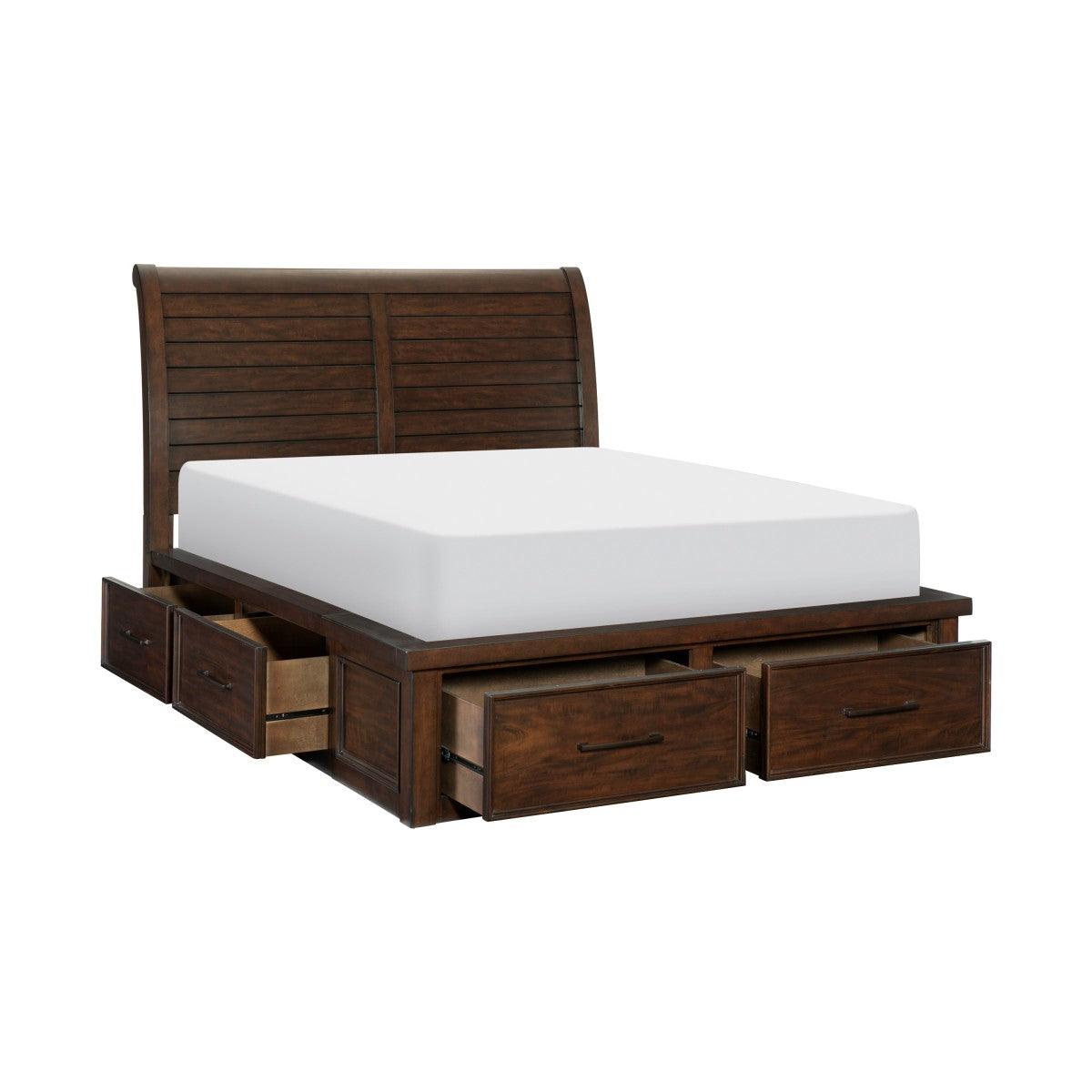 Logandale Brown Transitional Mango Veneer Wood And Engineered Wood Queen Storage Sleigh Bed - Ella Furniture