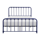 Bethany Blue full metal platform bed front view with headboard
