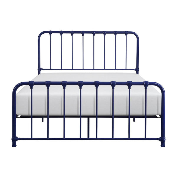 Bethany Blue full metal platform bed front view with headboard