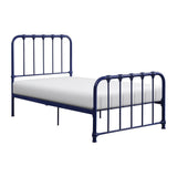 Bethany Blue Metal Twin Platform Bed side angle
